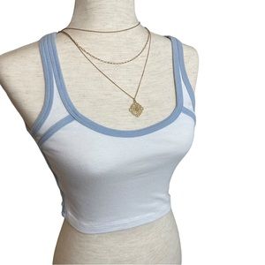 Brandy Melville Cropped White Tank Top With Baby Blue Trim Women’s Small